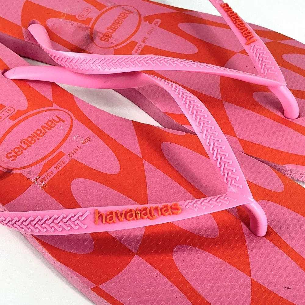 Havaianas Size Size 11 12 Pink Orange Wave Flip Flop Thong Sandals Womens Brazil